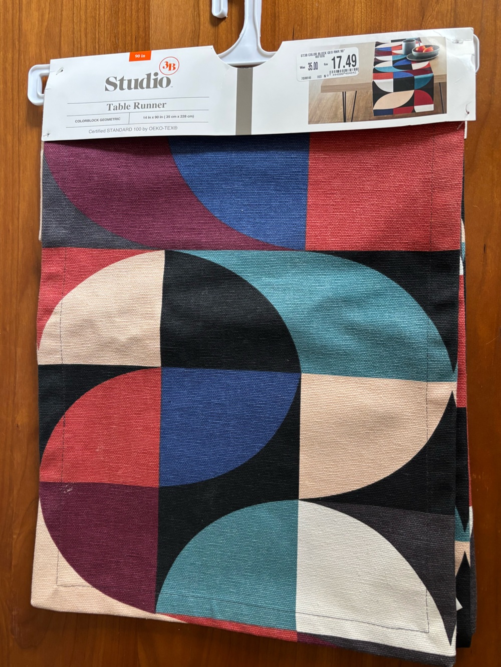Studio I Mid-Century Geometric Table Runner in Teal, Navy & Burgundy
